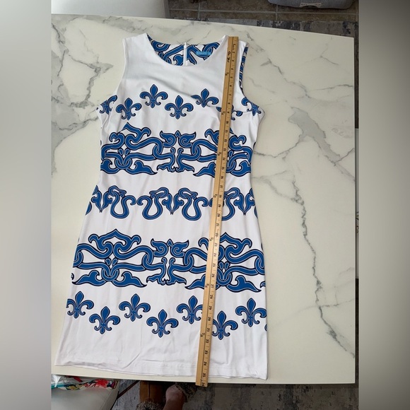 J. McLaughlin White and Blue Sheath Dress perfect for a Wedding Guest. Medium - Picture 5 of 7